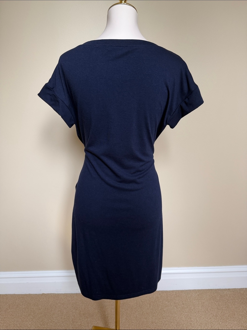 Merokeety Navy Blue Tie Waist T-Shirt Dress Pockets Size M - Picture 4 of 4